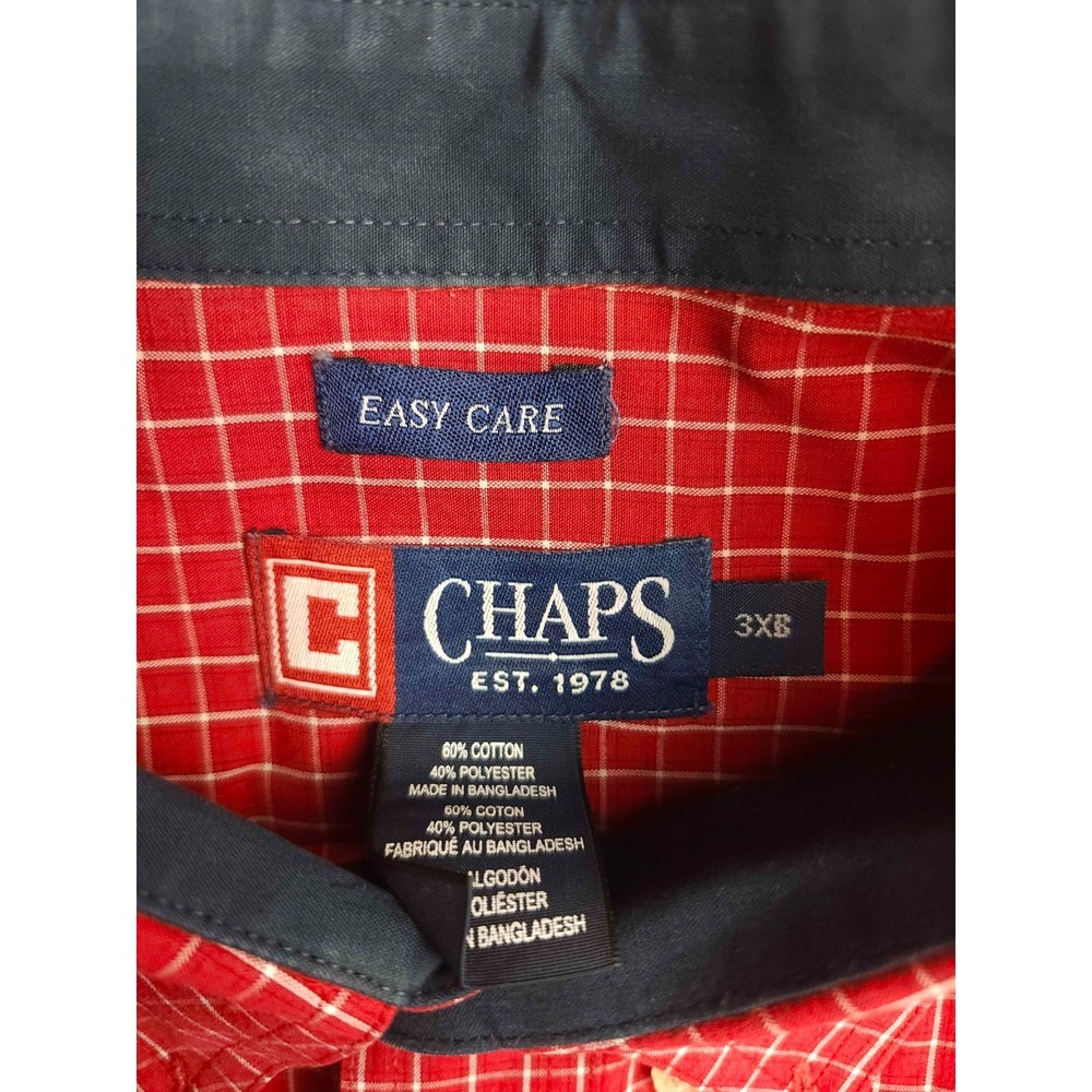 Chaps Button Down Shirt Mens 3XB Red Mini Grid Preppy Classic Business Casual - Picture 5 of 8